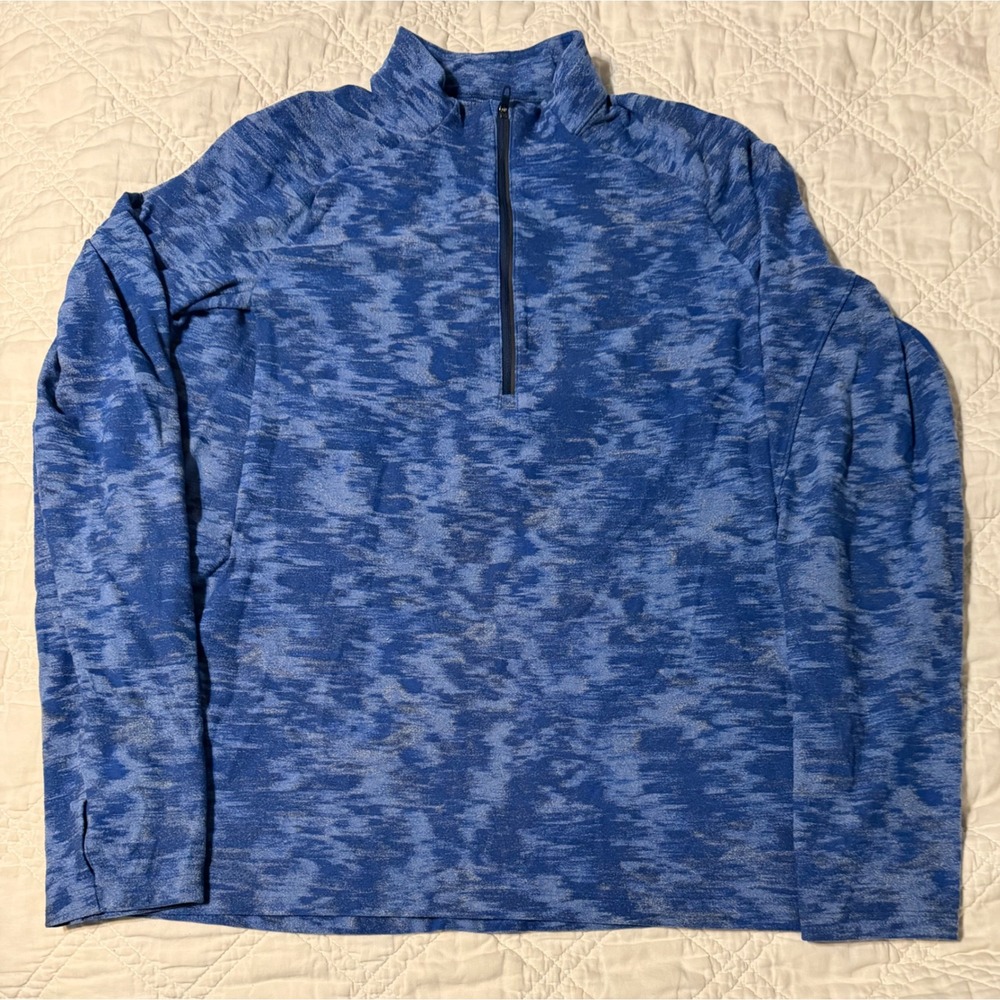 Lululemon Mens Surge Warm 1/2 Zip Blue Space Dye Pullover Running Top Size L